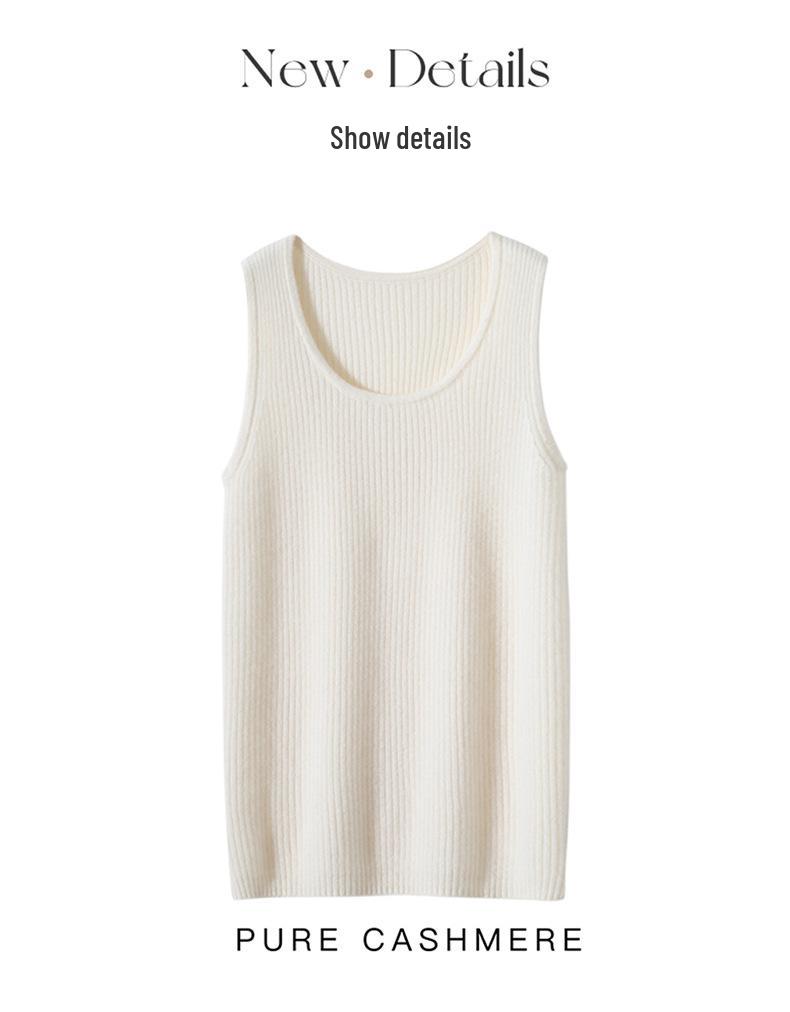 Women's 100% Pure Cashmere Ribbed Slim Fit Spaghetti Strap Vest - Autumn/Winter Knit Round Neck Inner Layer