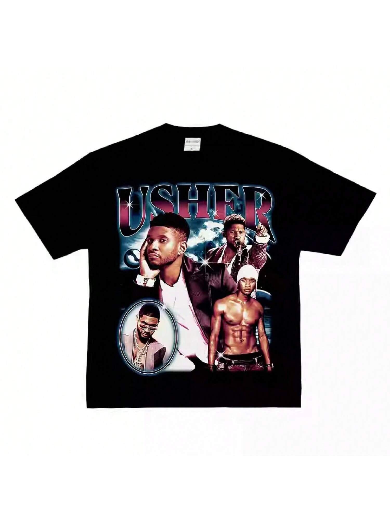 

Ашер R&B Хип-хоп Рок Американский Маленький вырез Делают Старая улица Хлопок Длинный Короткий рукав Тт Футболка XXXXXL чёрный