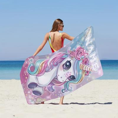 Kids Unicorn Beach Towel, Super Absorbent Quick Dry Microfiber Towel, Cute Cartoon Unicorn Print Sandproof Blanket for Girls
