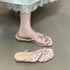 Retro Versatile One-word Drag with Skirt Gentle Wind Emerald Flower Kinked Cool Slippers
