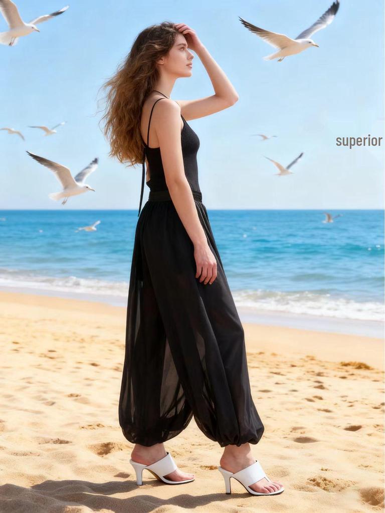 Europäische & Amerikanische Damen Chiffon Laternenhose - Frühling/Herbst 2025, Dunkel Locker, Schlankmachend, Lässige Jogginghose
