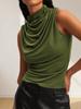 Women's Mock Neck Sleeveless Tank Top Slim Fitted Ruched Draped Top