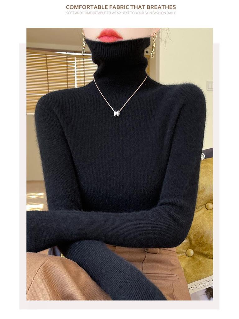 Women's High-Neck Slim-Fit Knit Sweater - 2024 Autumn/Winter Korean Style