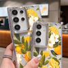 Flowers Fruits Print Case For Samsung S26 S25 Ultra S24 S23 S22 S21 FE A15 A35 A55 A16 A26 A36 A56 A17 A37 A57 5G Plating Lens Clear Soft Cover