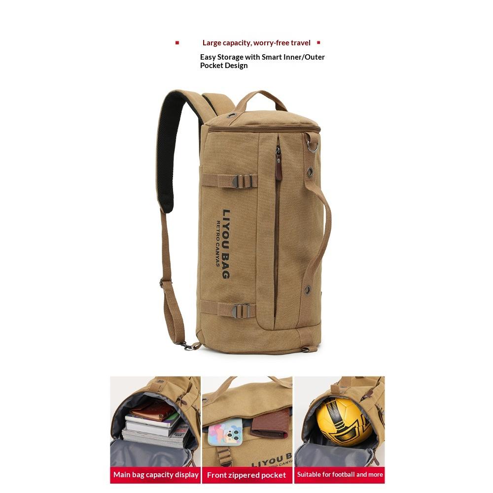 Unisex Cylindrical Travel Backpack,durable Nylon Canvas Luggage Bag,casual Duffle Rucksack for Outdoor Trip and Portable Storage Packing