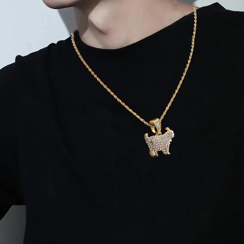 Hip Hop Shiny Goat Pendant Necklace For Women Men Luxury Rock Punk Style Iced Out Zircon Gold Color Rope Neck Chain Jewelry Gift