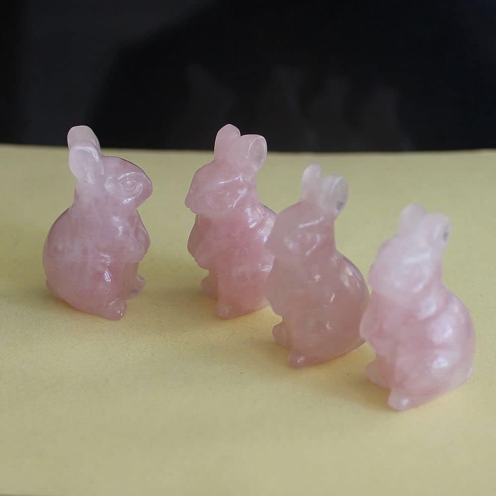 Cute Hand Carved Gemstone Crystal Rabbit Bunny Figurine Animal Carving Statue Home Decor 1.5'' (Rose Quartz)