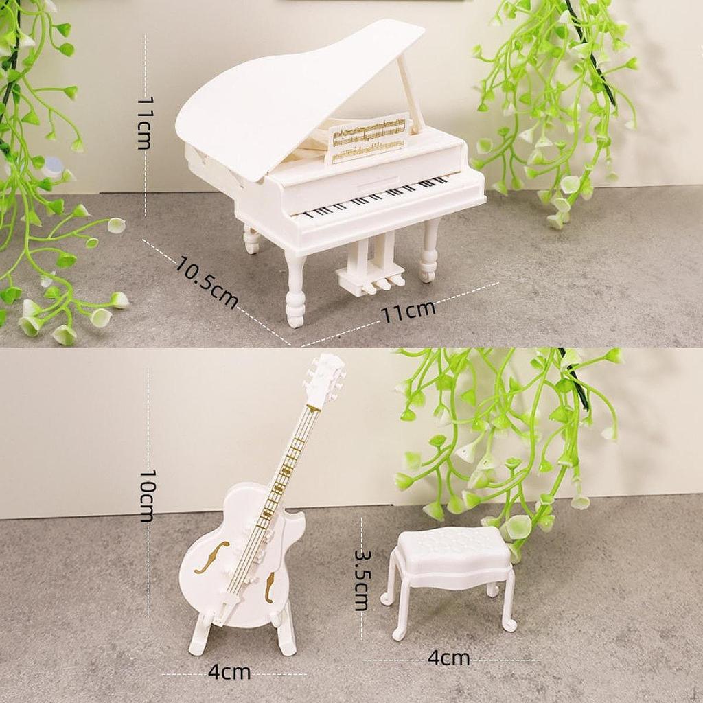 1/12 Puppenhaus Klavier Gitarre mit Hocker Mini Möbel Spielzeug DIY Projekte Simulationsmodell für Schlafzimmer