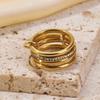 Titanium Steel Fashion Creative Plated Jewelry18k Gold Ring Three-Layer Plain Band with Inlaid Diamonds Stackable Rings Wholesale