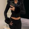 2025 Fall/Winter European Furry Hoodie & Rhinestone Sweatpants Set