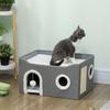 Foldable Indoor Cat House with Scratching Post, Elevated Bed, 60 x 40 x 34 cm, Grey