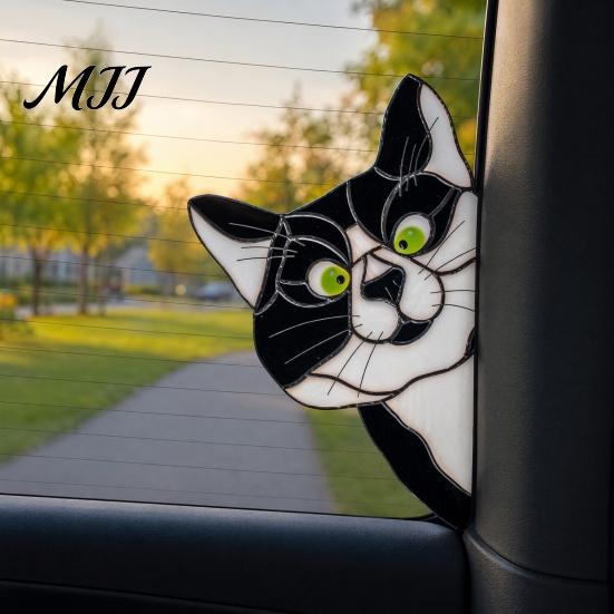 Sunlight Catching Cat Sticker Stained Glass Window Cling, Vintage Colorful Kitty Decal, Removable Static Cling for Door Wall Car, UV-Resistant