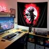 Samurai Warrior Tapestry  Bold Red Moon Art for Bedroom Decor Enhance Your Space with Dramatic and Cultural Vibes
