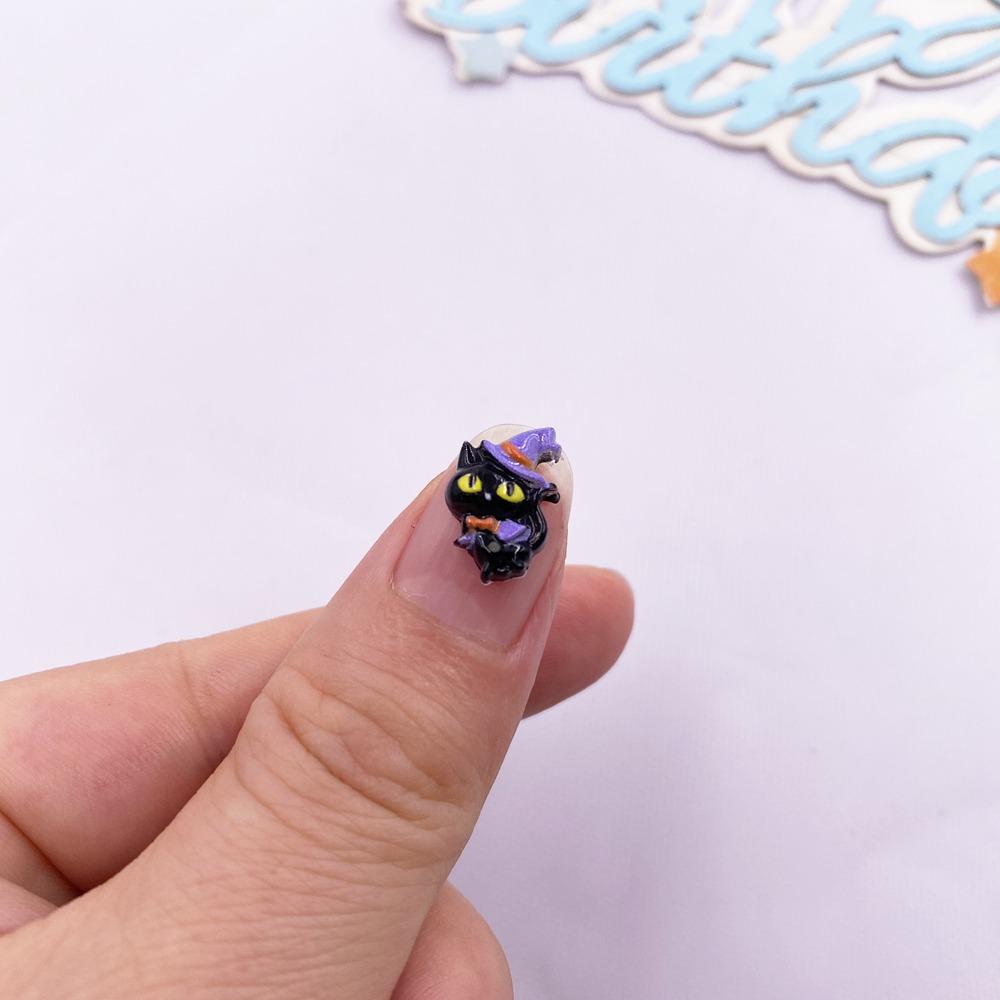 50pcs Resin Mini Colorful Cartoon Skull Bat Pumpkin Cat Flatback Rhinestone Nail Art Halloween Decor DIY Scrapbook Charms Crafts