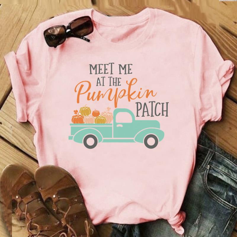 Autumn Maple Leaf Halloween Thanksgiving Print ShortSleeved TShirt European American Style Aesthetic Top for Unisex Women