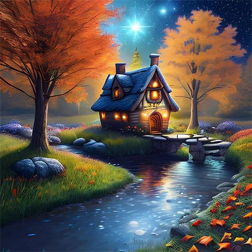 5D Diamond Painting House Landscape Full Square Round Embroidery Mosaic River Scenery Home Decor