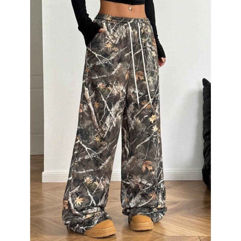 New Spring and Autumn Leopard Print Straight-line Casual Pants for Women with High Waist Loose Wide-leg Trousers