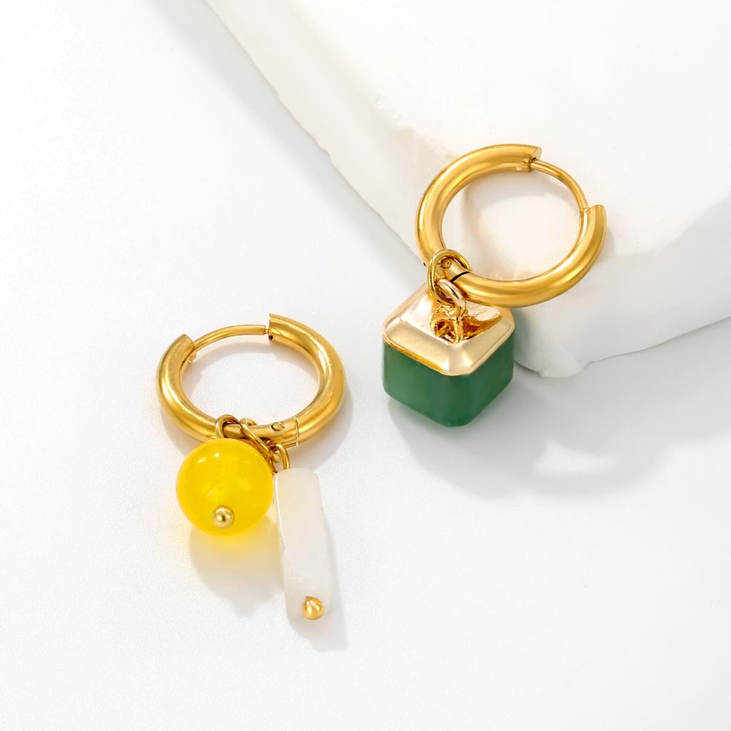 Bohemian Handgefertigte Natursteinperlen Creolen für Damen Sommer Stilvoll Edelstahl Kreis Huggie Creolen Schmuck Bijoux
