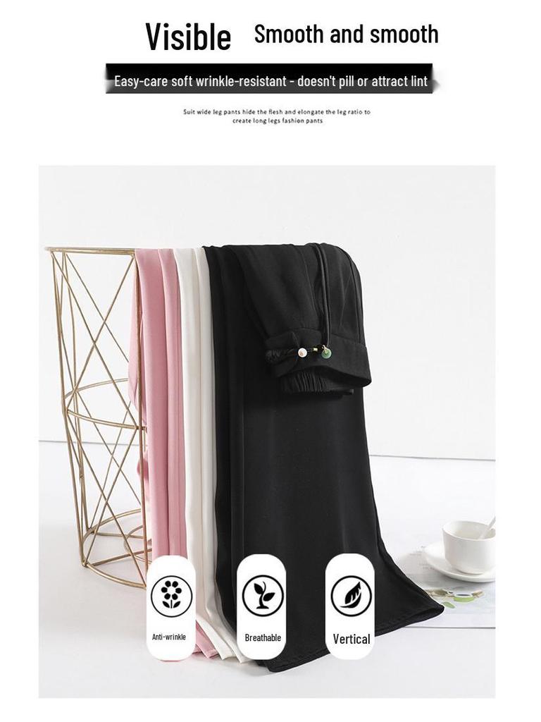 Summer 2026 Chinese Style High Waist Wide Leg Ice Silk Pants for Women