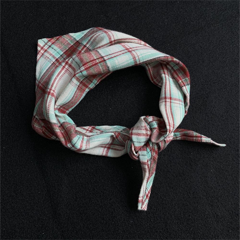 Trendy Japanese Plaid Scarf & Tie-on Hat Set for Men and Women - Blue/Yellow Neck Warmer