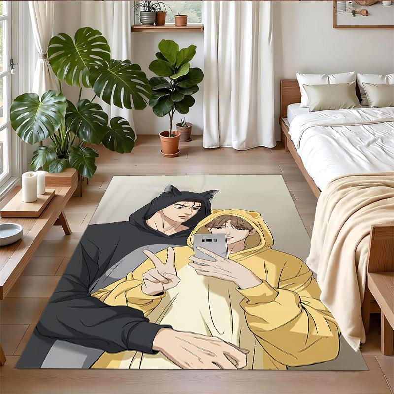 Anti‑Slip Crystal Velvet Floor Rug, Korean Comics Jaekyung Dan Design Carpet for Indoor Living Bedroom Home Decoration