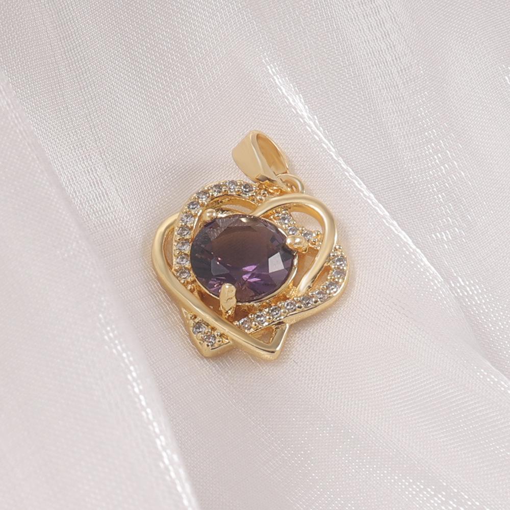 Heart-Shaped Purple Gemstone Gold Pendant Necklace with Diamonds
