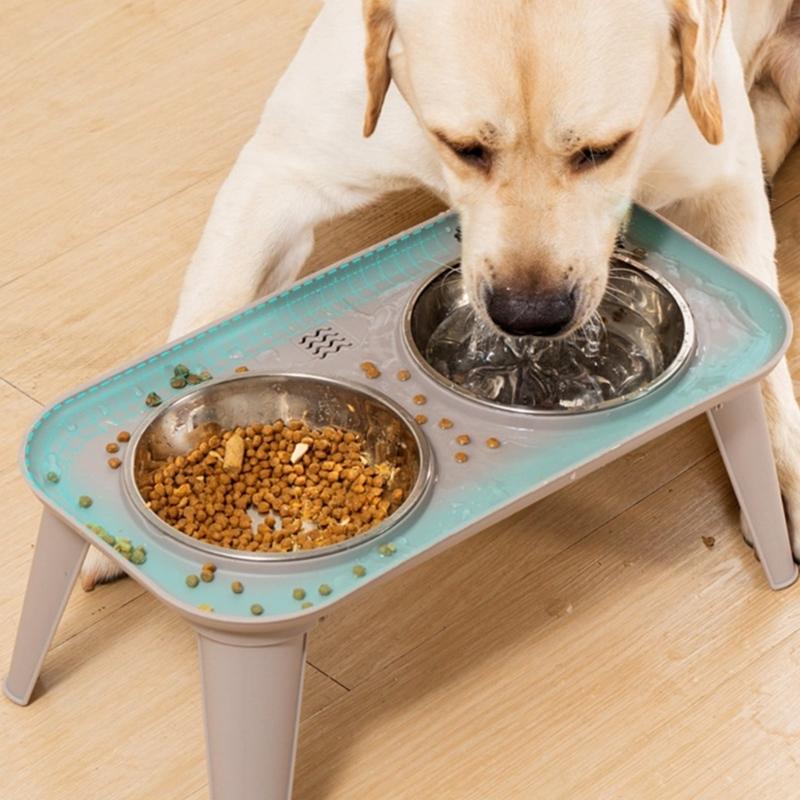 High Neck Relief Dog Dishes Stainless Bowl Durable Elevated Dog Bowl Spill Proof Base For Home Use