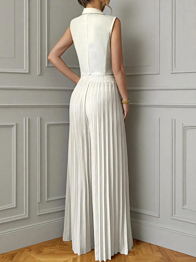 Women's New Fashion Vest Cardigan Pleated Pants Set Long Pants Outfit for Women