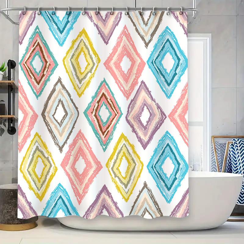 

Waterproof Home Decor Shower Curtain With Geometric Print In Pastel Colors Multi-Color Design For Bathroom Decoration W60H190(CM)-1 Pcs