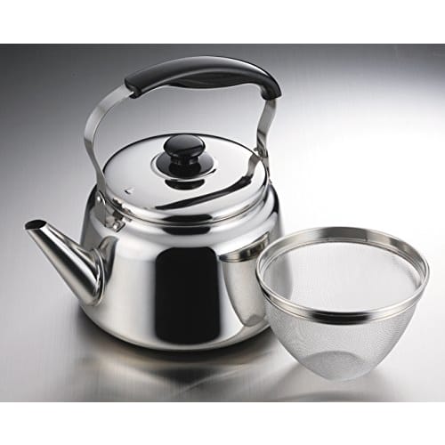 Pearl Metal Fretty 2 Wide-Mouth Kettle, 3.0L, with Tea Strainer and Mesh, Induction Compatible, Stainless Steel, H-1236