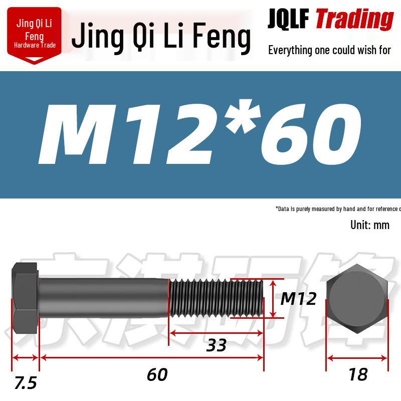 Grade 12.9 Reverse Thread Hex Bolt, M6-M24 High-Strength Blackened Hexagon Screw