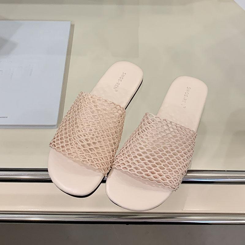 

Fashion Luxury Fashion Mesh Breathable Ladies Flats Slippers Shoes New In Summer Beach Slides Women Flats Slippers Female Sandals Shoes 35 бежевый