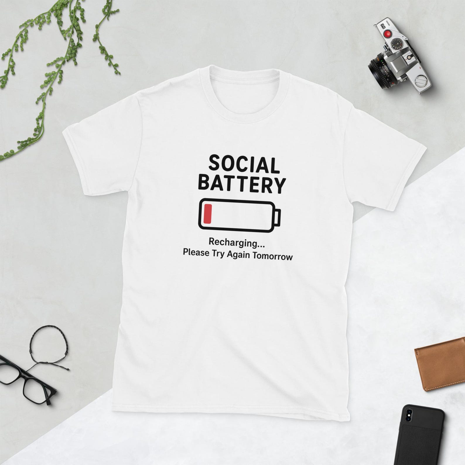 Social Battery Recharging Shirt – Funny Introvert T-Shirt, Anti-Social Graphic Tee, Low Energy Humor Shirt S