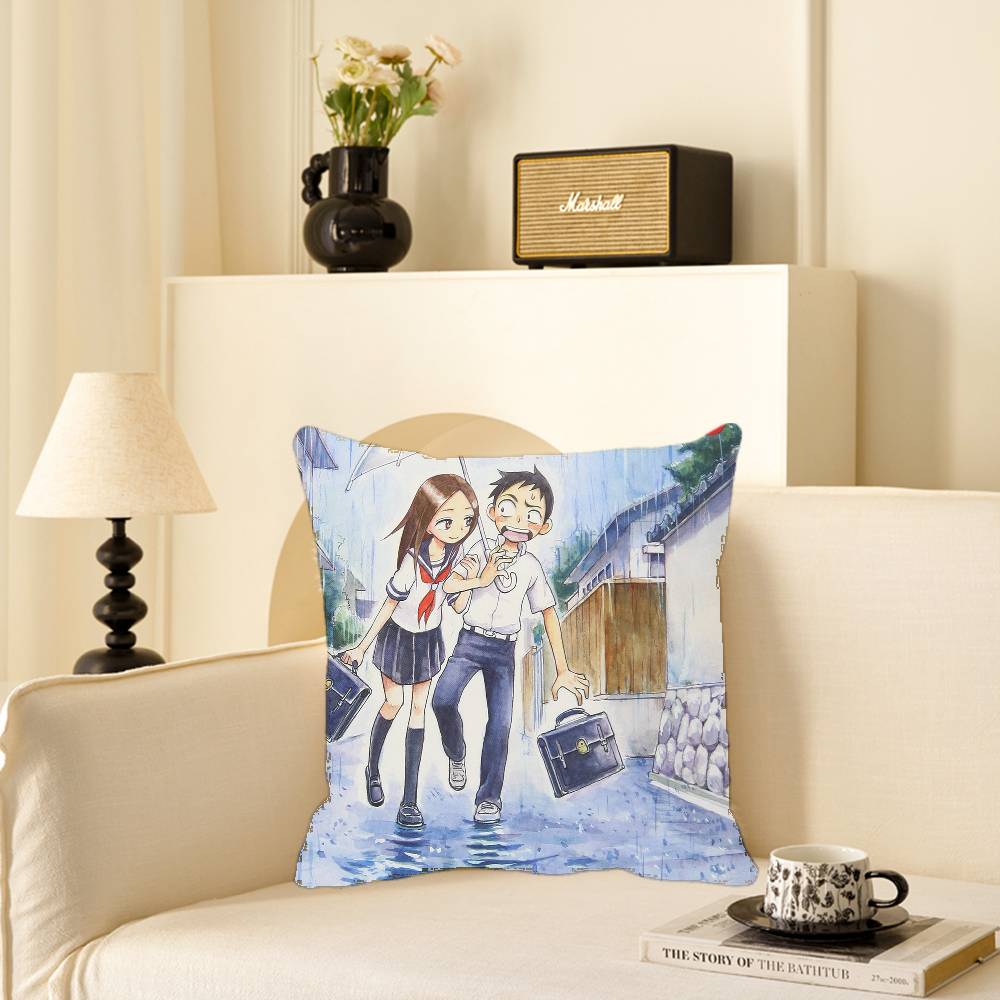 Teasing Master Takagi-san Anime Pillow Case Square Pillow Bedroom Sofa Leisure Comfort Cushion Car Home Decoration