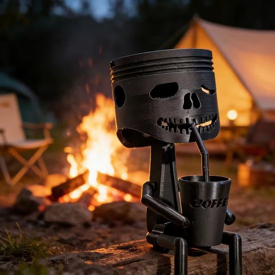 3D Printed Coffee Drinking Desk Sculpture Hanging Skull Ornament Matte Black Edge Design for Office Desks Coffee Corners Stress Relief Gift Decor