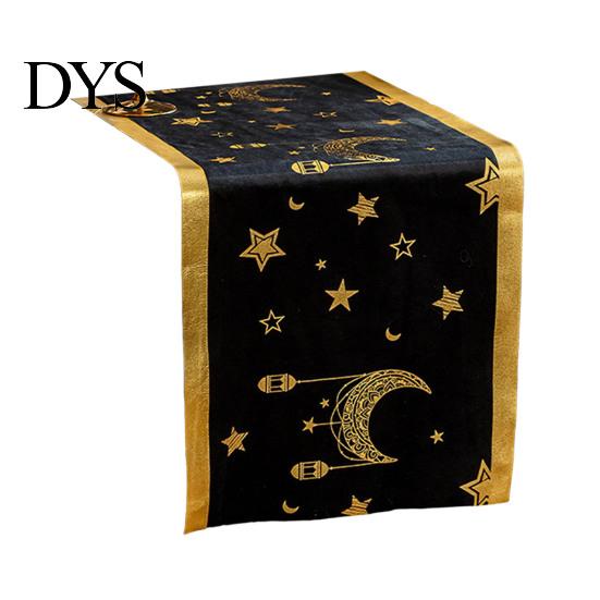 Modern Table Dressing Eid Mubarak Runner, Ramadan Gold Moon Stars Tablecloth, Islamic Happy Holiday Home Accessories Rectangular Cloth for Dining