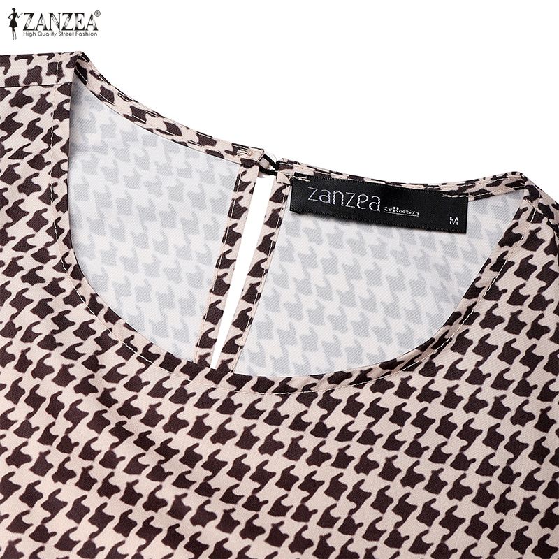 ZANZEA Women Casual Round Neck Loose Long Sleeve Print Dress Muslim