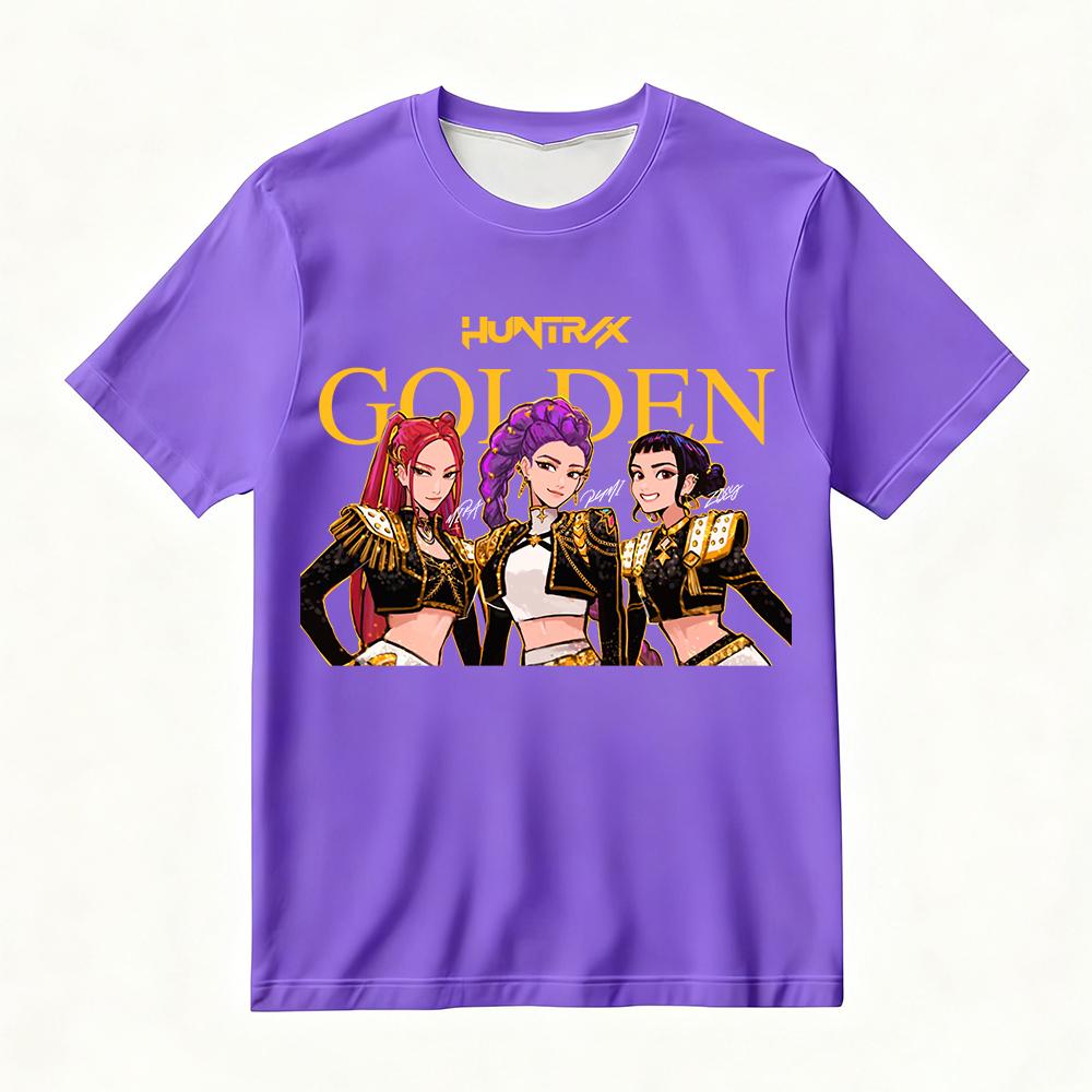 

Women s oversized Huntrix gold cartoon character printed T-shirt, a must-have for summer street fashion KPop demon hunter style 6XL