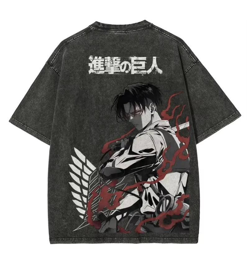 Attack on Titan Anime Printed Tshirt Mens and Womens Washed Tshirt High Quality Vintage Cotton Tshirt Harajuku YK Tops