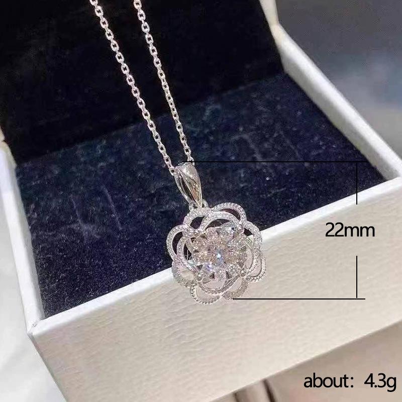 Ladies' Floral Pendant Necklace, Round Synthetic Zircon Main Stone, Exquisite Layered Jewelry, Elegant Collarbone Chain for Daily Wear, Birthday Gift