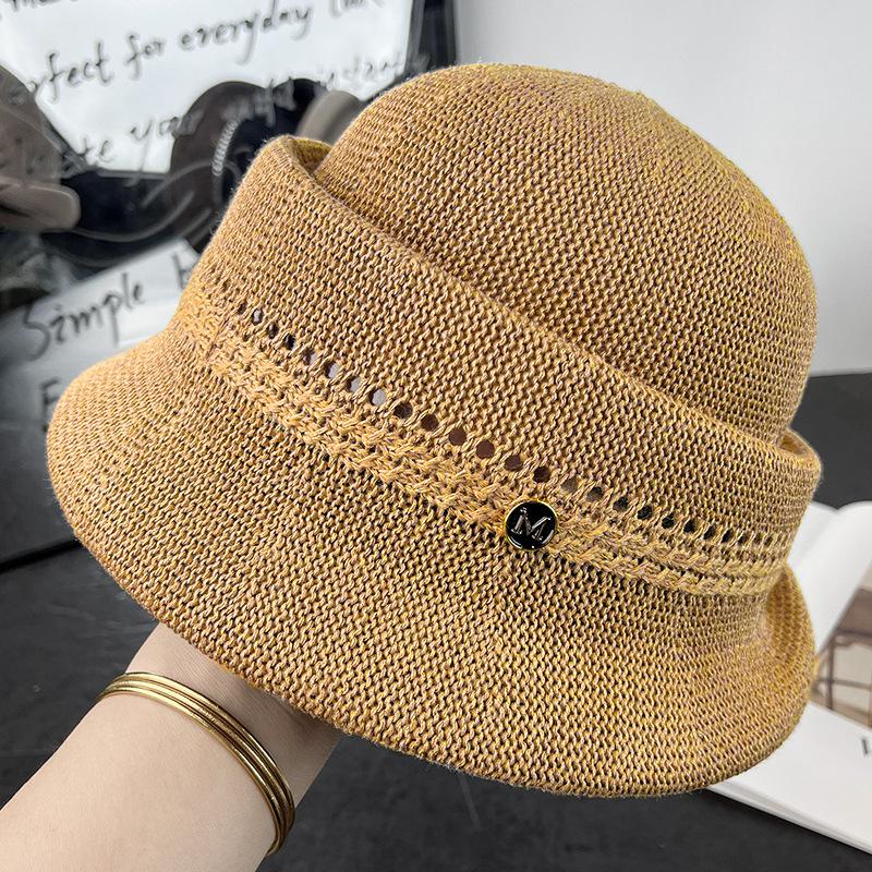 New hollow breathable quite expansion basin hat women's spring and summer light fashion elegant face small bucket hat woven sun hat