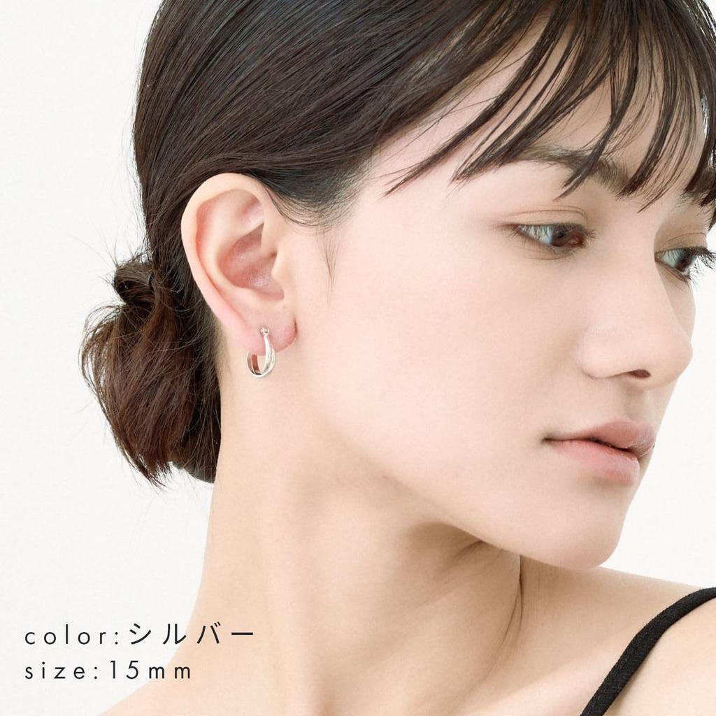 18K Gold Hoop Simple 18K Made in 3598 [HILLYS] Earrings, Earrings, Gold, Hypoallergenic, K18, Women's, Catchless, One-touch Ring, Accessories, Japan,