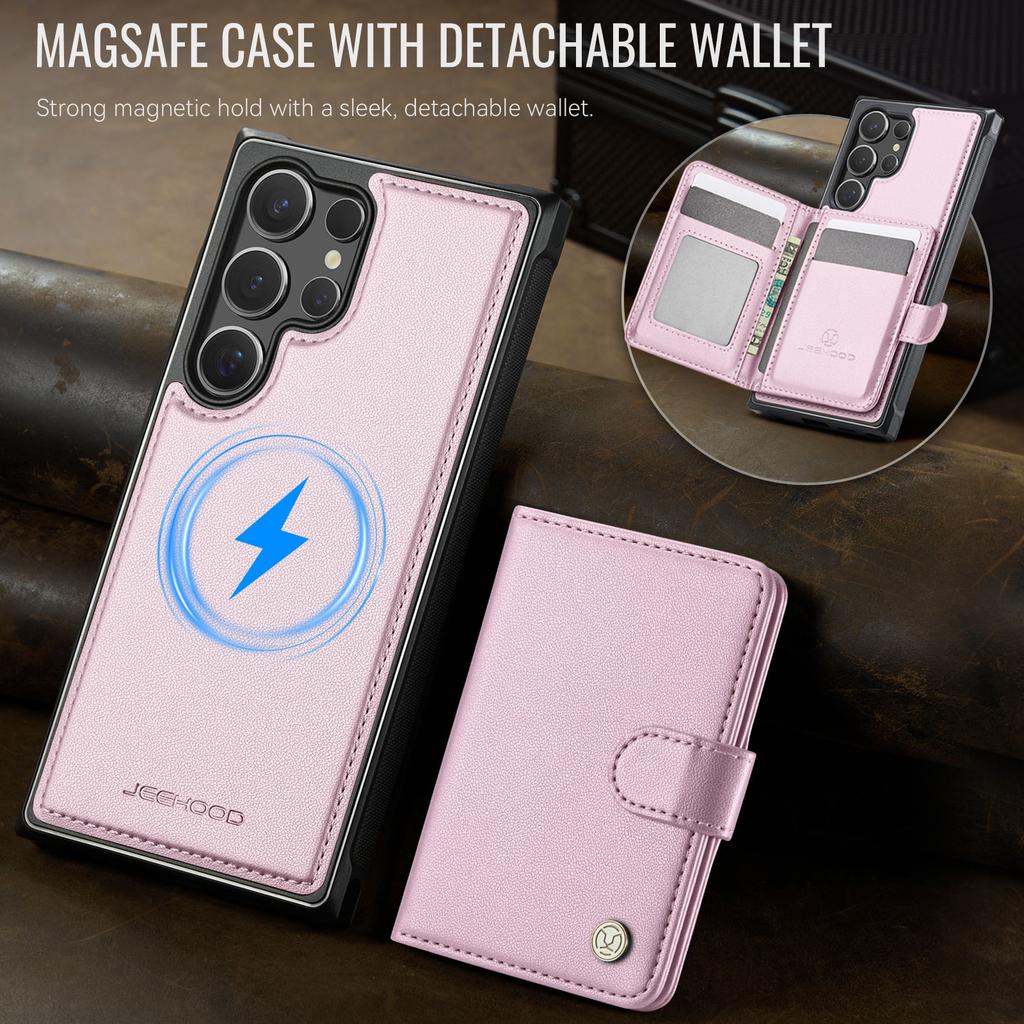 Cowhide Leather Phone Case for Samsung Galaxy S26 Ultra S25 Edge S24 Plus S23 FE S22 S21 S20 Note20 Detachable Magnetic Card Bag