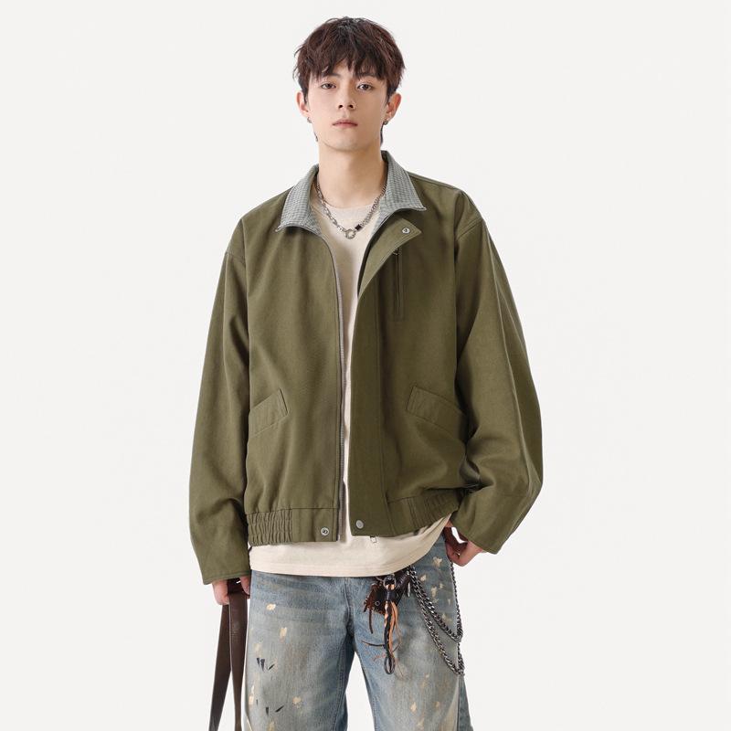 Retro Stand Collar Bomber Jacket Men's Spring Short Bath Style Work Jacket