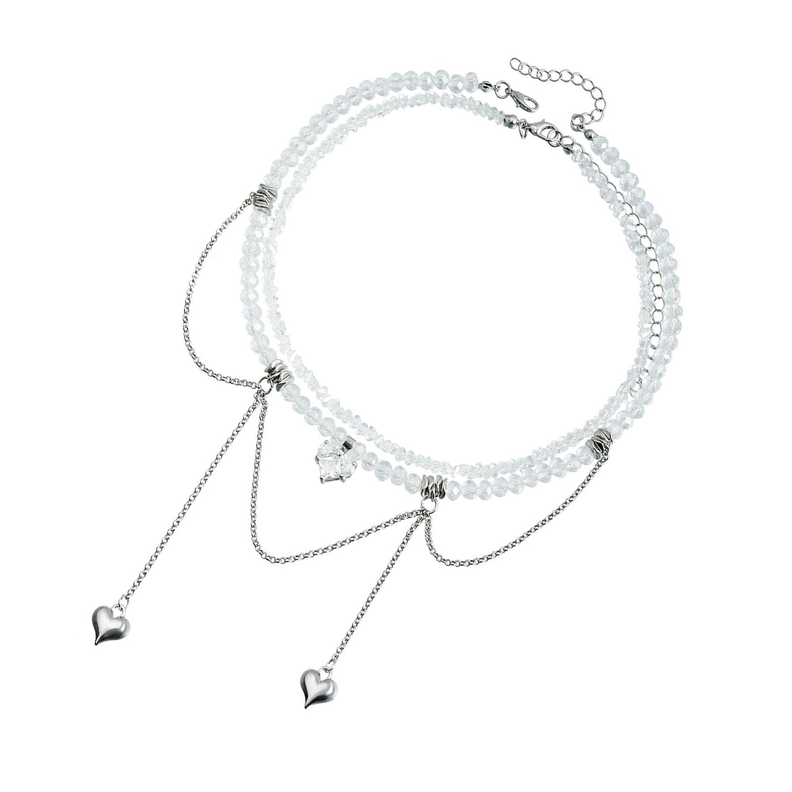 Romance Heart Shaped Zircon Pendant Necklace Contemporary Double Chain Necklace With Heart Zircon Embellishment 1