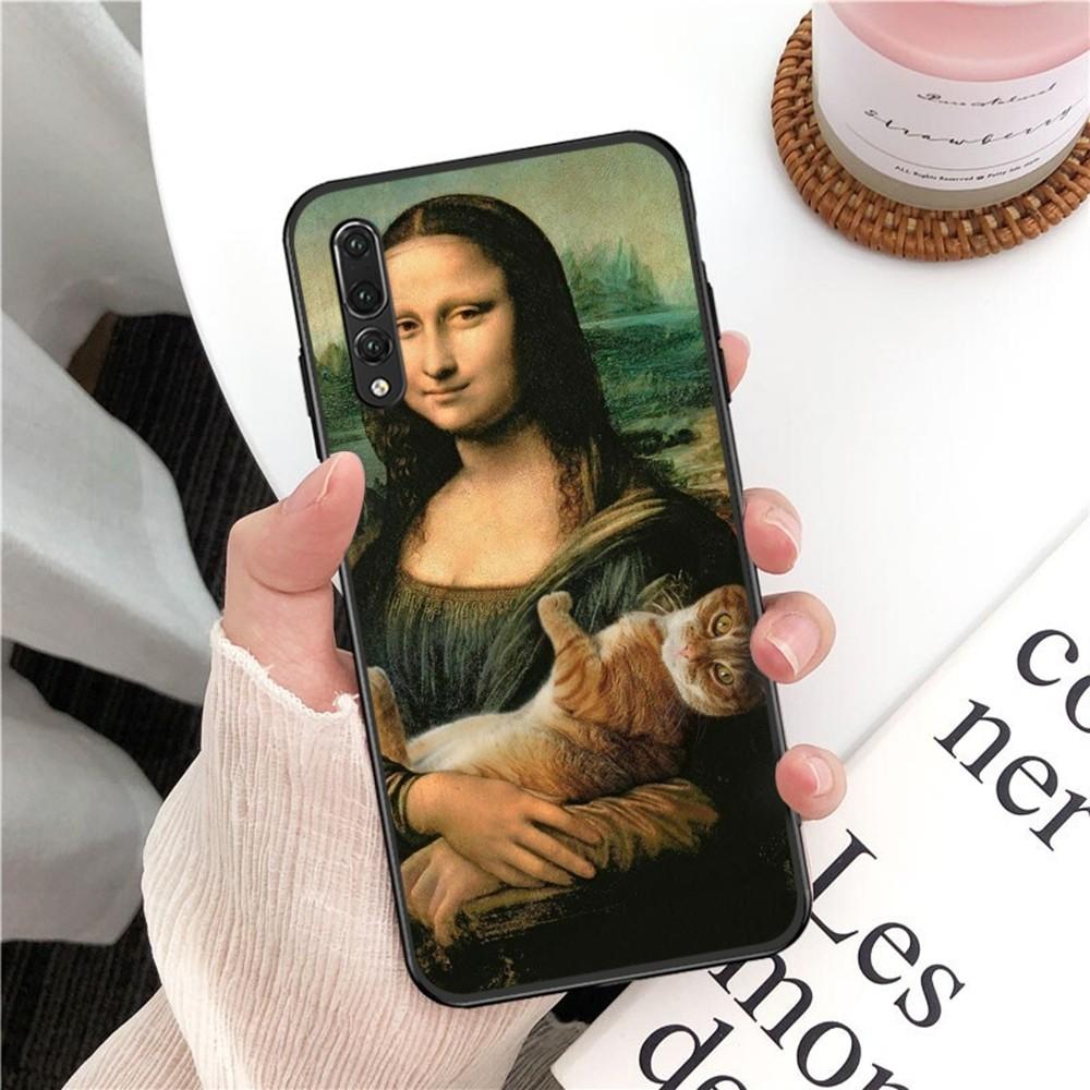 Van Gogh Mona Lisa Fun Cat Art Phone Case For Huawei P 8 9 10 20 30 40 50 Pro Lite Psmart Honor 10 Lite 70 Mate 20lite