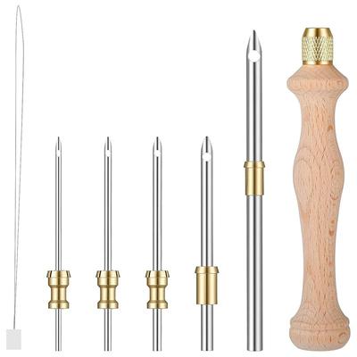 A84X-Stickstich-Nadel-Set zum Nähen und für Garn-Bastelarbeiten, 1,6 mm - 5 mm Nadeln aus Edelstahl mit Holzgriff