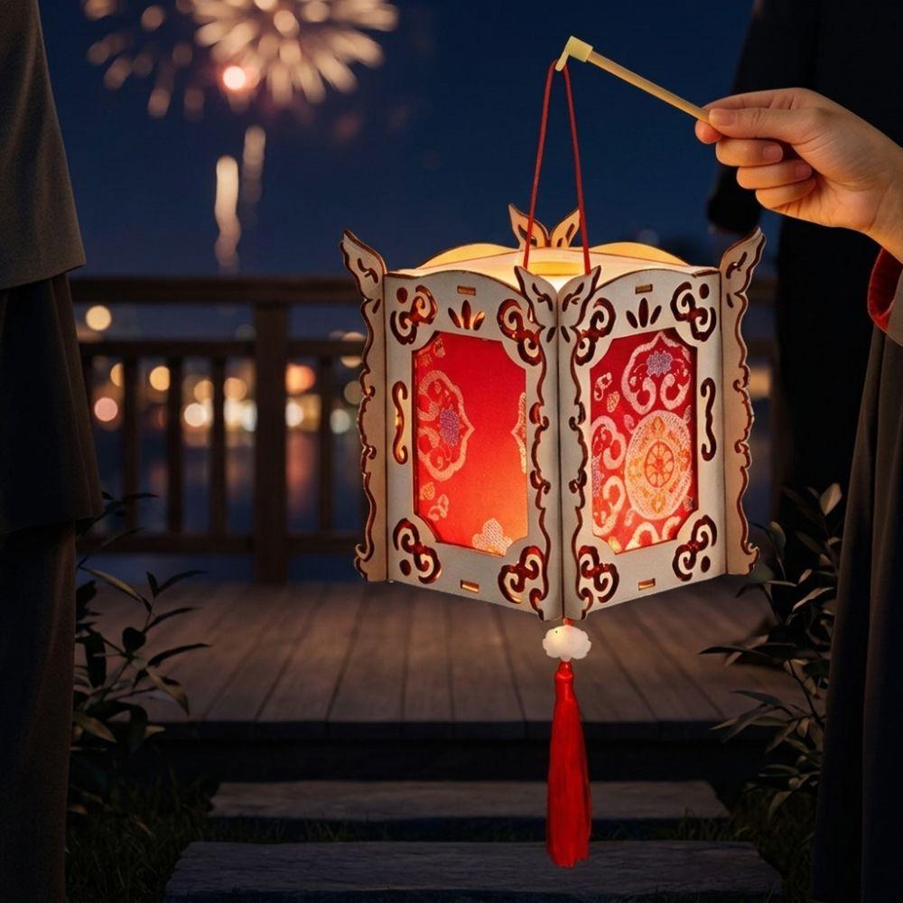 Wood Cutout New Year Projection Lantern Traditional Butterfly Projection Chinese Festival Lantern With Tassel Soft Warm Light