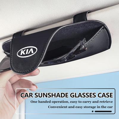 Para Funda de Gafas de Sol con Logo de Cuero para Coche Accesorios de Almacenamiento para Gafas de Sol en Parasol Rio K5 K2 Sportage Ceed Sorento Picanto