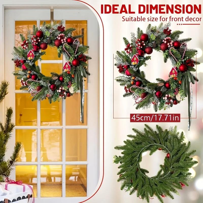 35cm Christmas Wreath with Pine Cypress & Bell - Door Hanging Decoration Pendant, Party Scene Ornament & Holiday Gift
